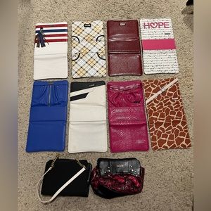 9 petite Miche interchangeable bag shells, 1 base bag, 1 storage hanger